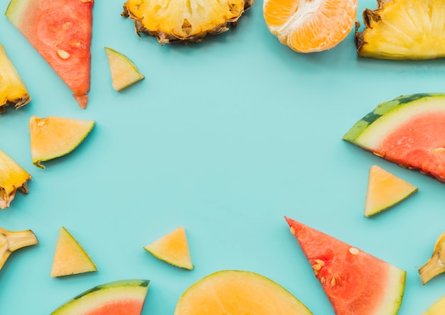  Pieces of fresh colorful tropical fruits