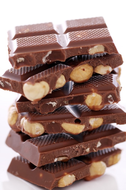 Pieces of milk chocolate with nuts