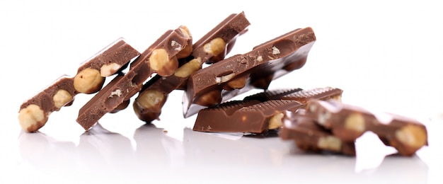 Pieces of milk chocolate with nuts