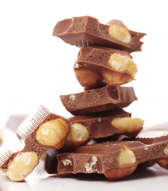 Pieces of milk chocolate with nuts