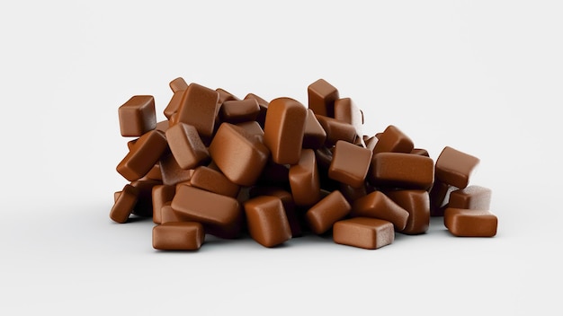Кусочки шоколада изолированные кусочки шоколада падают на белом фоне 3d иллюстрация