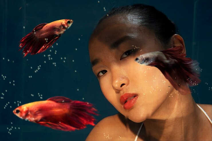 Free Photo pieces portrait concept with beautiful woman