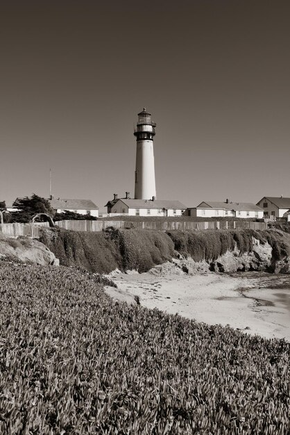 Pigeon Point lighthouse in Big Sur California in black and white.