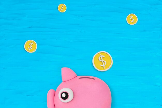 Piggy bank finance background DIY dry clay creative art for kids