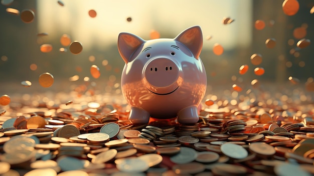 Free photo a piggy bank overflowing with coins symbolizes savings and financial education