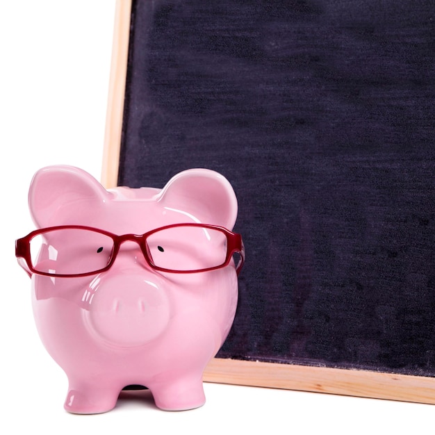 Piggy bank wearing glasses