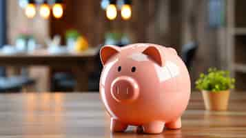 Free photo piggy bank on a wooden table