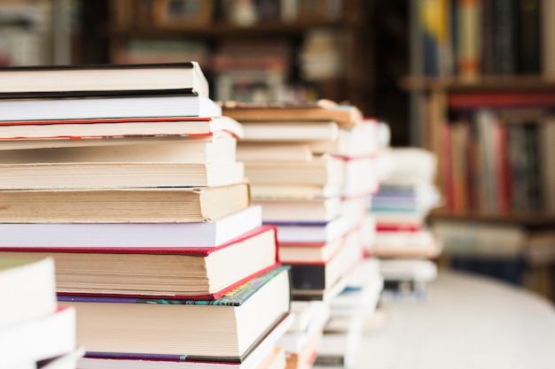 Pile of books on a bookstore