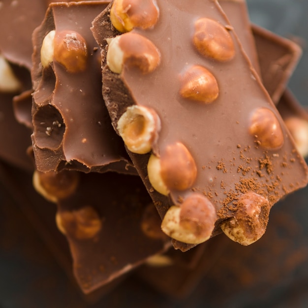 Pile of chocolate bars with nuts