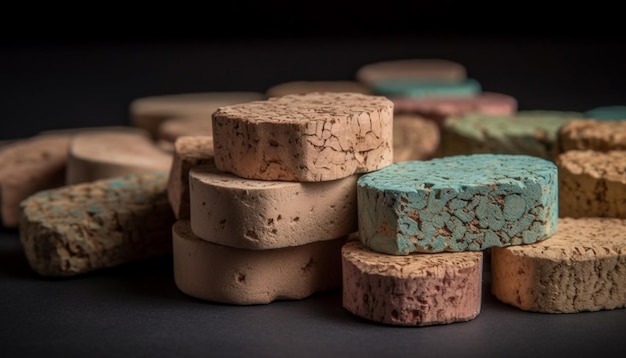 Free photo a pile of colorful soaps on a black background