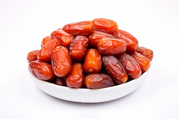 Free photo pile of dried dates on a plate isolated on a white background