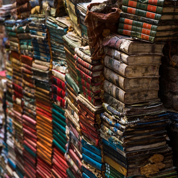 Pile of old books with vintage style