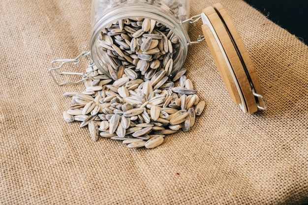 Pine nuts on textile