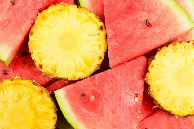 Pineapple and watermelon slices background.