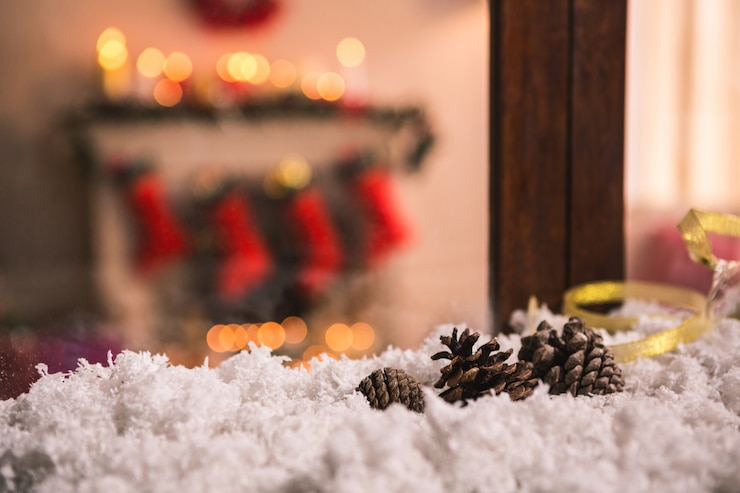 Free Photo pinecones on fake snow
