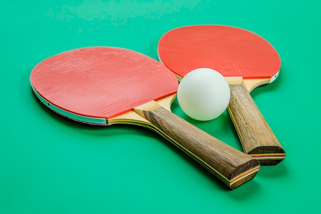 Free photo ping pong rackets and ball on green background