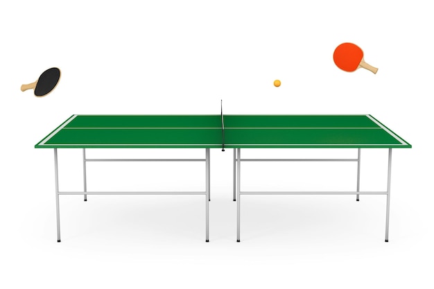 Настольный теннис теннисный стол с ракетками на белом фоне