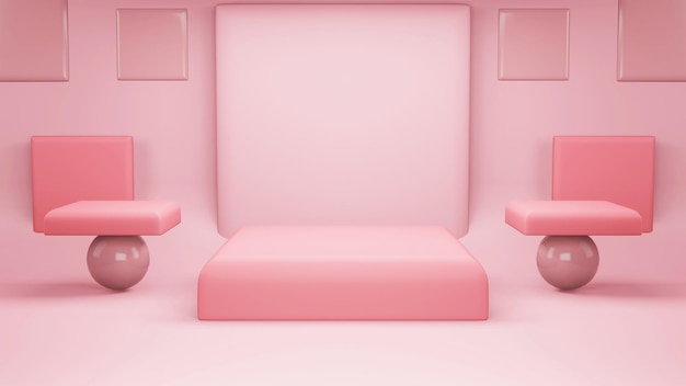 Розовый абстрактный фон формы геометрии Розовый подиум минималистский макет сцены для косметического или другого продукта 3d рендеринга