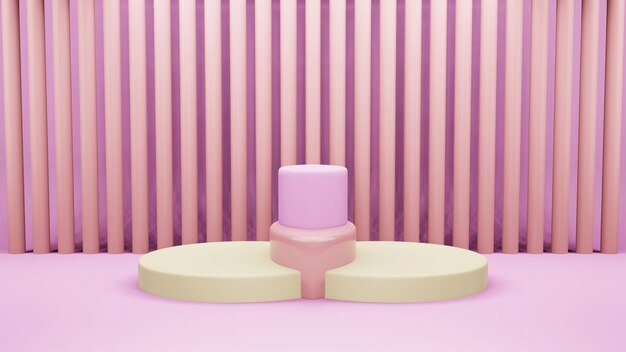 Free photo pink abstract geometry shape background yellow and pink podium minimalist mock up scene for cosmetic or another product 3d rendering