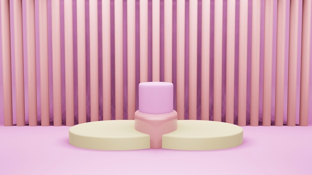 Розовый абстрактный фон формы геометрии желтый и розовый подиум минималистский макет сцены для косметического или другого продукта 3d рендеринга