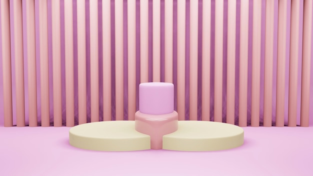 Pink Abstract geometry shape background yellow and pink podium minimalist mock up scene for cosmetic or another product 3d rendering