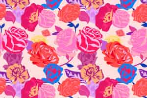 Free photo pink aesthetic floral pattern with roses colorful background