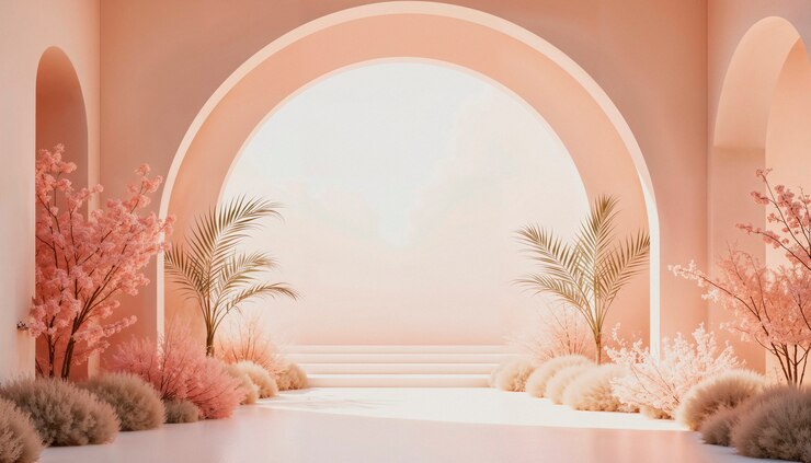 Free Photo pink archway oasis aesthetic