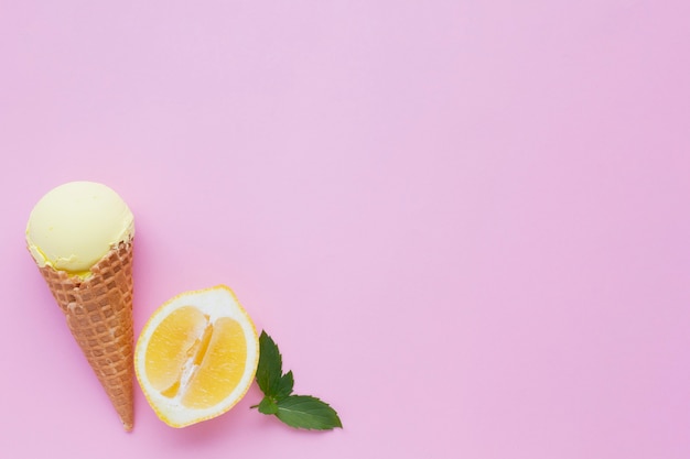 Pink background with ice cream cone