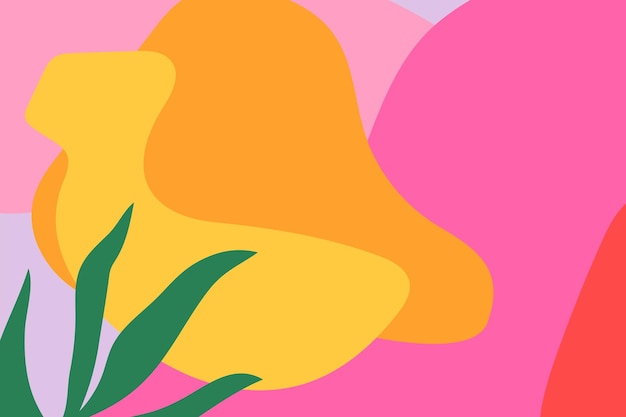 モダンなメンフィスパターンと緑の葉とピンクの背景