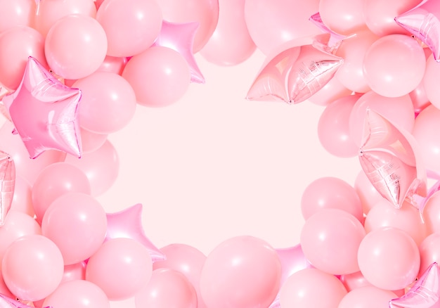 Pink birthday air balloons on mint background with mockup