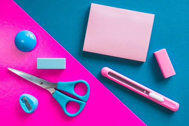 Pink and blue essential stationery