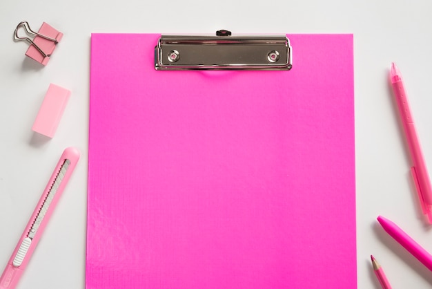 Pink clipboard and basic stationery