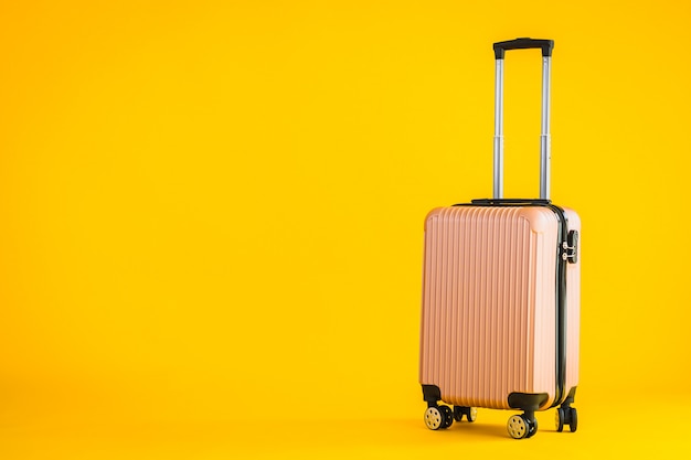 Pink color luggage or baggage bag use for transportation travel