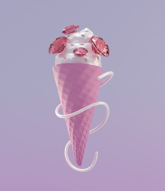 아이스크림 콘이 있는 핑크 다이아몬드