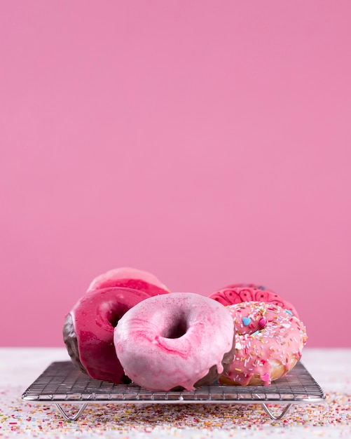 Pink donuts with copy space