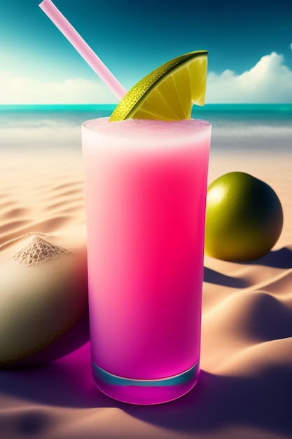 Free photo a pink drink with a lime on the bottom