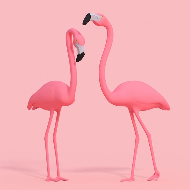 Розовые фламинго на розовом фоне 3d-рендеринга Premium Фотографии