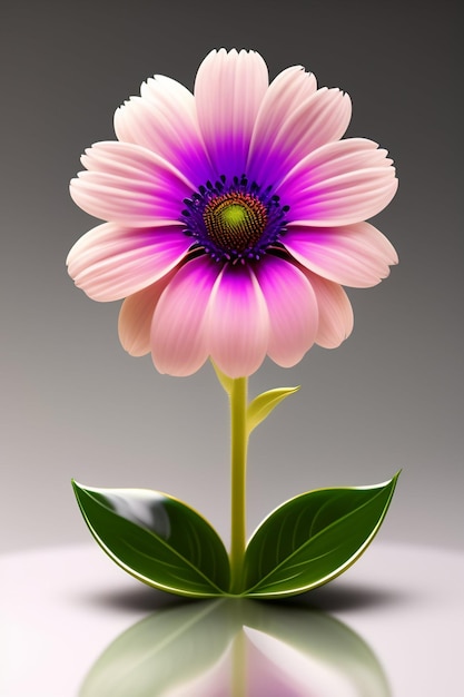 A pink flower with a green stem and a purple center.