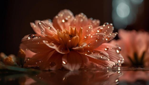 Foto gratuita un fiore rosa con gocce d'acqua su di esso
