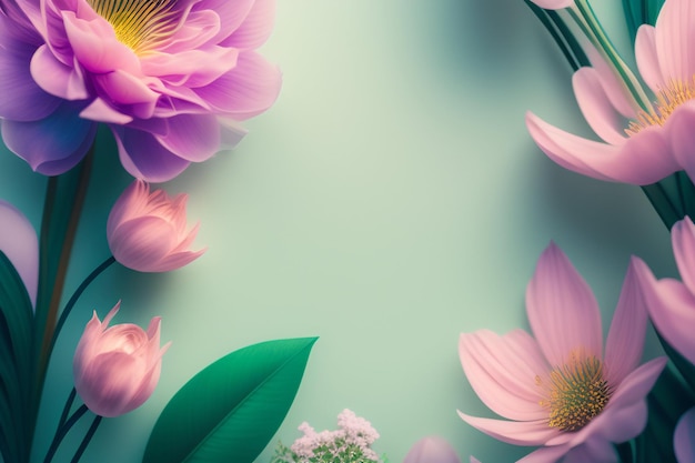 Pink flowers on a blue background