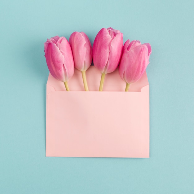 Pink flowers in paper envelope