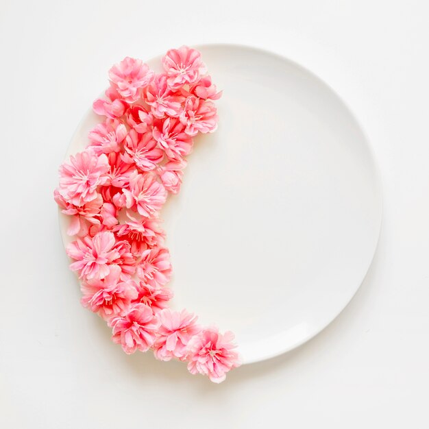 Pink flowers on plate