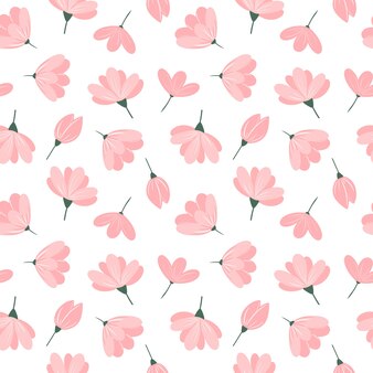 Pink flowers seamless pattern on white background cute floral repeat print