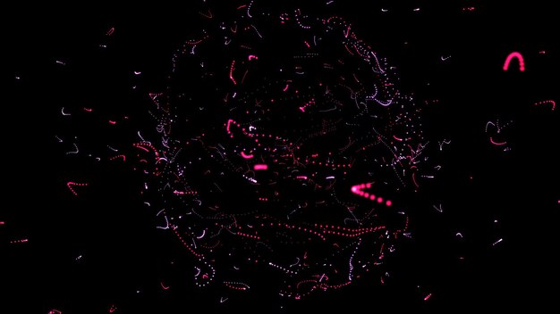 Pink flying particles on a black background