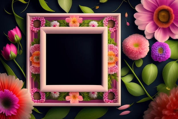 Розовая рамка с цветами на темном фоне