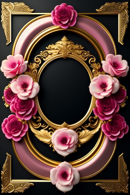 A pink frame with flowers on it