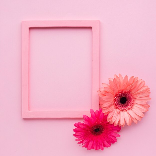꽃과 복사 공간 핑크 프레임