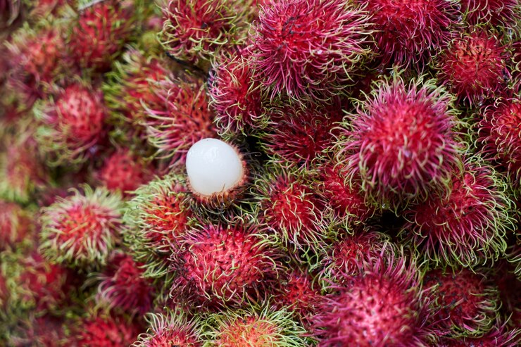Free Photo pink fruits with green hairs