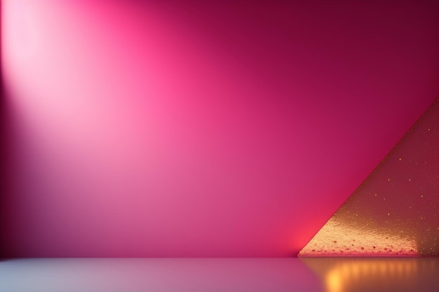 A pink and gold triangle is on a reflective surface