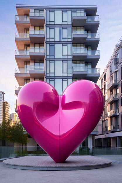 Pink heart in city